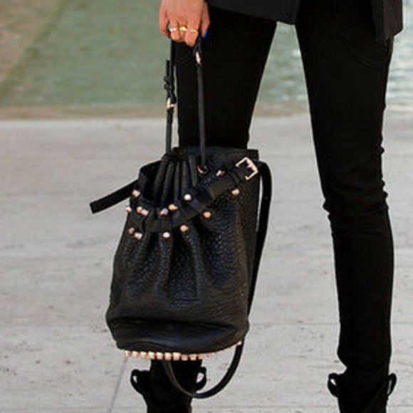 Alexander Wang Diego Studded Leather Bucket Bag Silver-Tone Hardware RARE - Picture 5 of 15